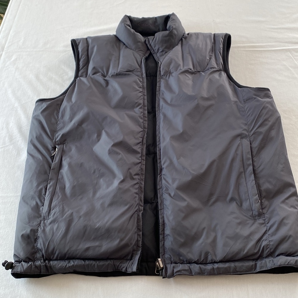 Eddie Bauer Goose Down Fill Black or Gray Reversible Quilted Puffer Vest. Warm! - Picture 12 of 14